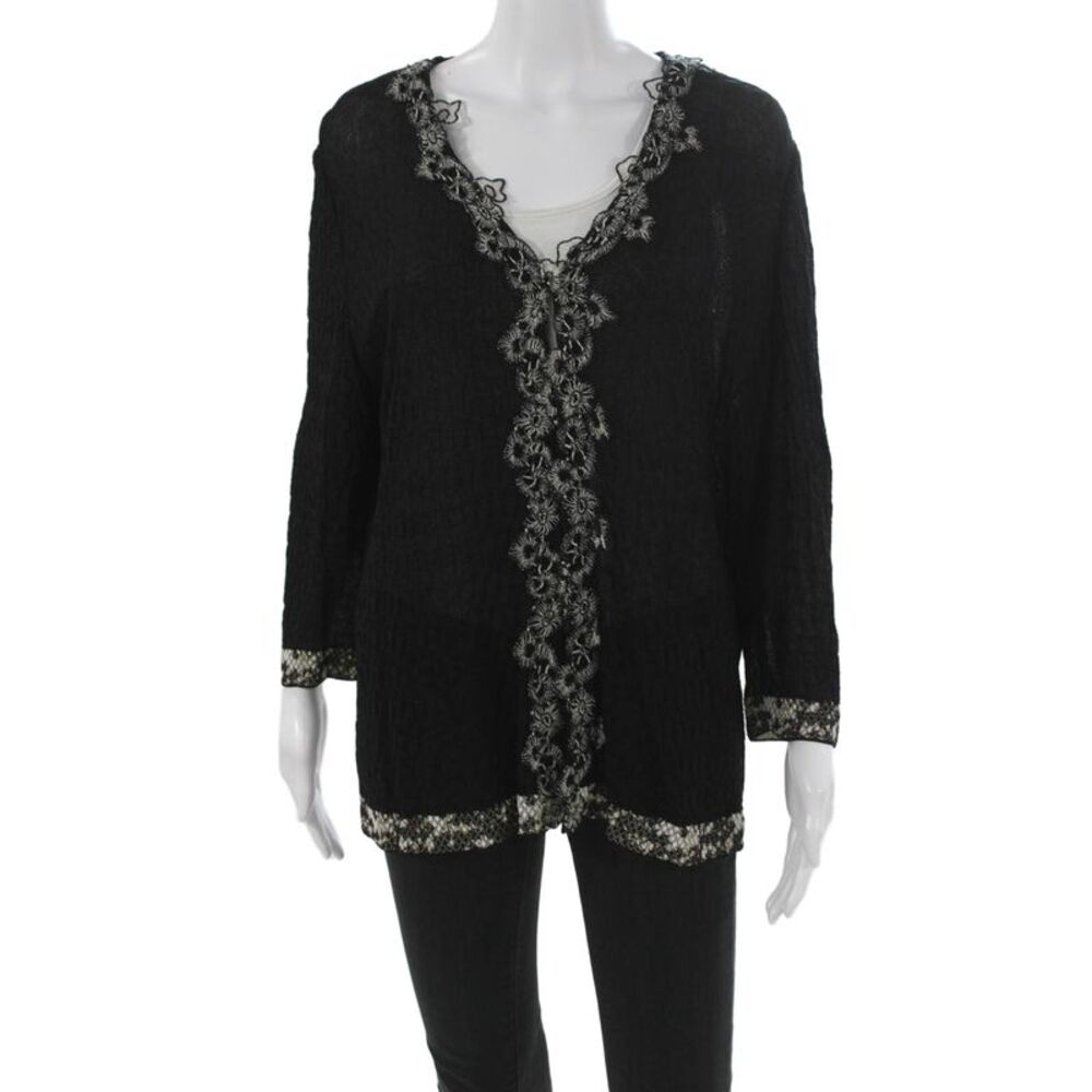 Stizzoli Women Tunic Black V-Neck Long Sleeve Pullover Solid Size S